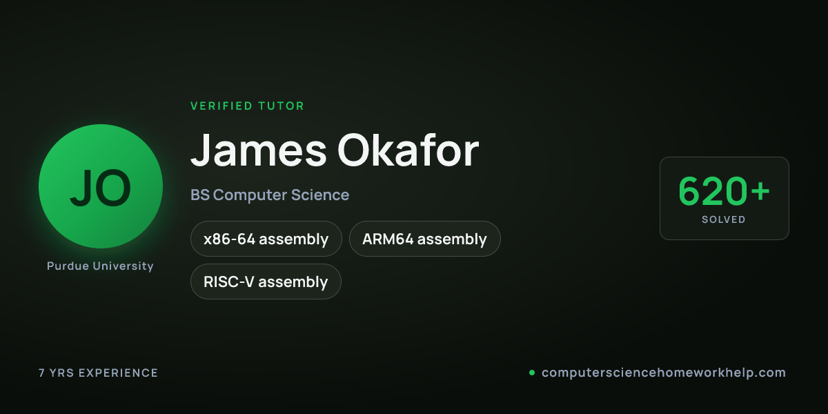 James Okafor profile card with credential BS Computer Science and 620+ assignments delivered