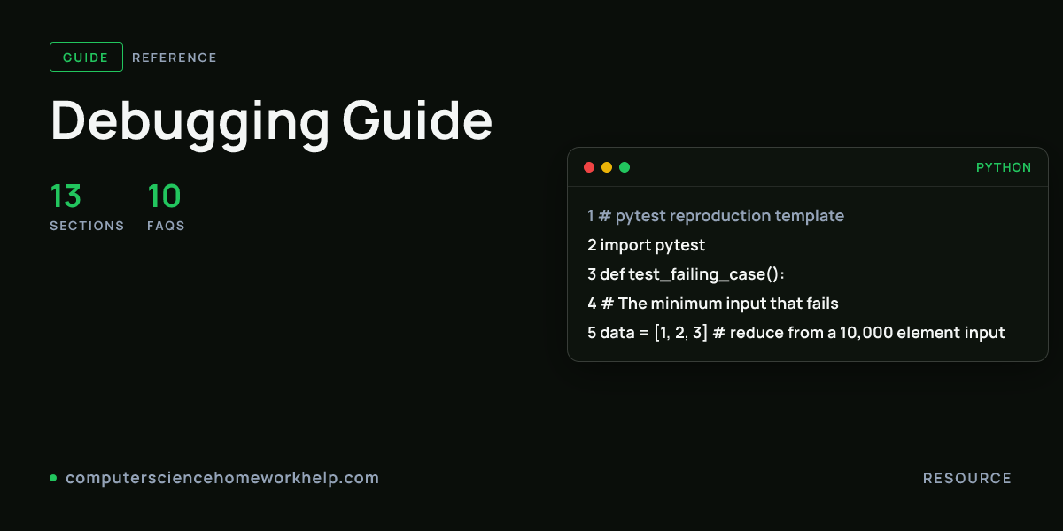 Debugging Guide: visual summary card with sections and FAQ counts